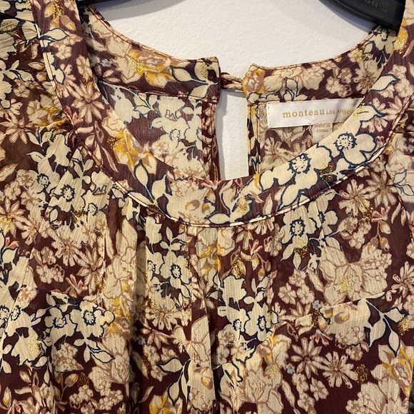 MONTEAU Women’s Pretty Sheer Belted Short Sleeve with Full Slip Dress Sz Small - Picture 14 of 14